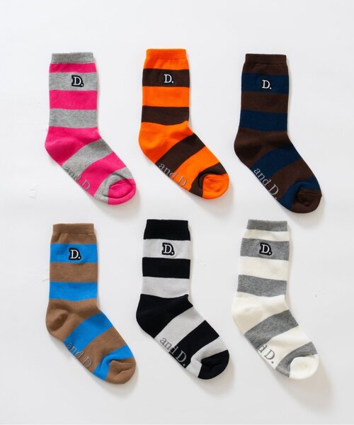 and D. petit main(アンドディープティマイン)の「【365D.】ワイドボーダソックス/靴下/刺繍(ソックス/靴下・キッズ・ブラウン/ピンク/ベージュ/オレンジ/トップグレー/ブラック・21-23cm/18-20cm/15-17cm)」の7枚目の写真