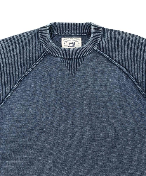 The DUFFER of ST.GEORGE（ザダファーオブセントジョージ）の「[INDIGO LABEL] COLLEGE KNIT：インディゴ カレッジニット（ニット/セーター・メンズ・インディゴブルー・X-LARGE/LARGE/MEDIUM）」の2枚目の写真