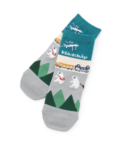 kladskap(クレードスコープ)の「【人気商品再入荷】【直営店で取り扱い無し】空と電車の旅クルーソックス(ソックス/靴下・キッズ・マスタード/ブルーグリーン・S(13-15cm))」の2枚目の写真