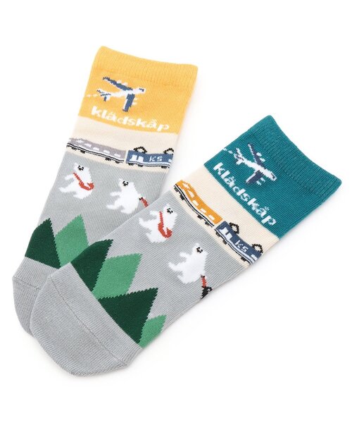 kladskap(クレードスコープ)の「【人気商品再入荷】【直営店で取り扱い無し】空と電車の旅クルーソックス(ソックス/靴下・キッズ・マスタード/ブルーグリーン・S(13-15cm))」の7枚目の写真