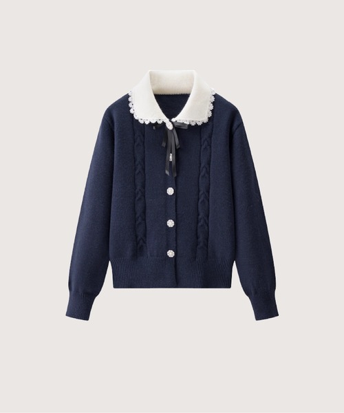 LA POMME petit(ラポミ・プチ)の「Pearl Button Sweet Rib Cardigan(カーディガン/ボレロ・レディース・ネイビー/アイボリー/グレー・FREE)」の3枚目の写真