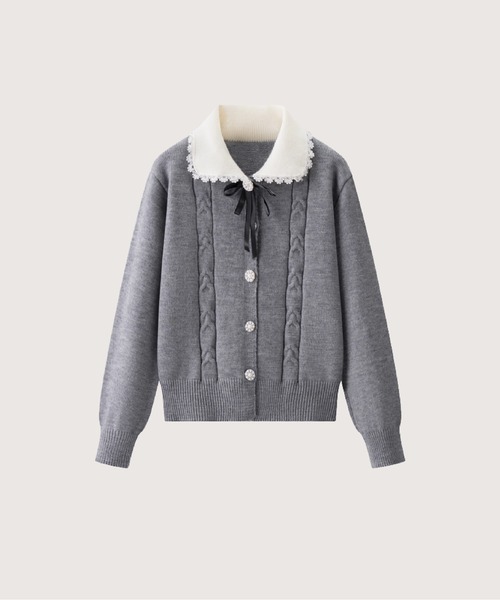 LA POMME petit(ラポミ・プチ)の「Pearl Button Sweet Rib Cardigan(カーディガン/ボレロ・レディース・ネイビー/アイボリー/グレー・FREE)」の2枚目の写真
