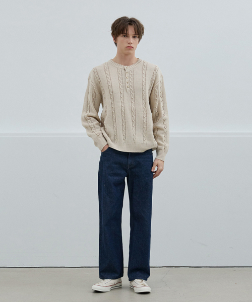 NODU（ノードユー）の「マイルドヘンリーネックラウンドニットTシャツ[ベージュ]（Tシャツ/カットソー・メンズ・その他・MEDIUM/LARGE）」の2枚目の写真