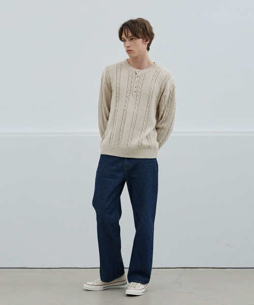 NODU（ノードユー）の「マイルドヘンリーネックラウンドニットTシャツ[ベージュ]（Tシャツ/カットソー・メンズ・その他・MEDIUM/LARGE）」の3枚目の写真