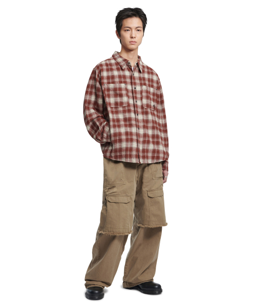 NOMANUAL（NOMANUAL）の「FLANNEL CHECK SHIRT JACKET - BURGUNDY（シャツ/ブラウス・レディース・その他・SMALL/LARGE/MEDIUM）」の3枚目の写真