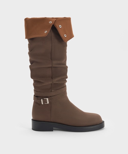 CHARLES & KEITH(チャールズ & キース)の「Ellis エリス ルーチドバックル フォールドオーバー サイハイブーツ(ブーツ・レディース・ブラウン系その他7/ブラック・22.5cm/25.5cm/24.5cm/23.5cm/23cm/25cm)」の8枚目の写真