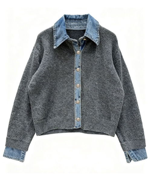 LUMIRA(アパレル)(ルミラ)の「デニム切り替え ニットカーディガン(カーディガン/ボレロ・レディース・ダークグレー/ブラウン/ネイビー/グレー・FREE)」の11枚目の写真