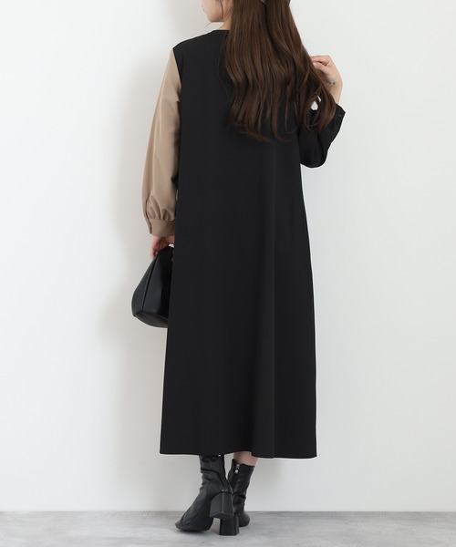 Anna Nicola(アンナニコラ)の「Anna Nicola 配色ワンピース(ワンピース・レディース・ベージュ/ブラック/チャコールグレー・38)」の6枚目の写真
