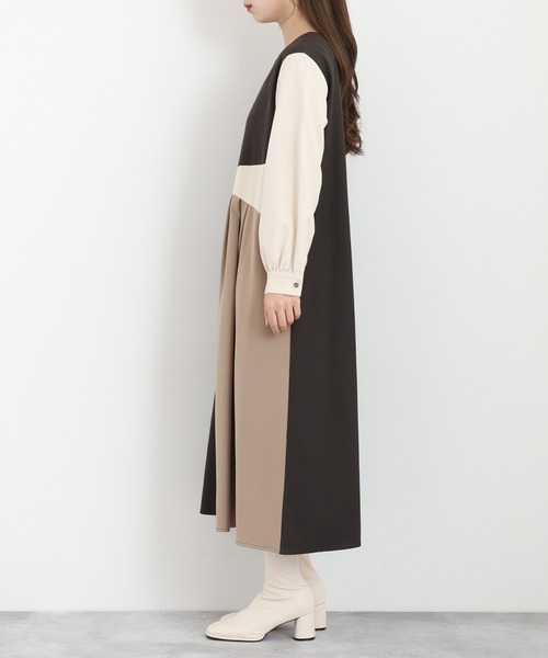 Anna Nicola(アンナニコラ)の「Anna Nicola 配色ワンピース(ワンピース・レディース・ベージュ/ブラック/チャコールグレー・38)」の17枚目の写真