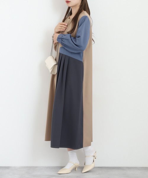 Anna Nicola(アンナニコラ)の「Anna Nicola 配色ワンピース(ワンピース・レディース・ベージュ/ブラック/チャコールグレー・38)」の14枚目の写真