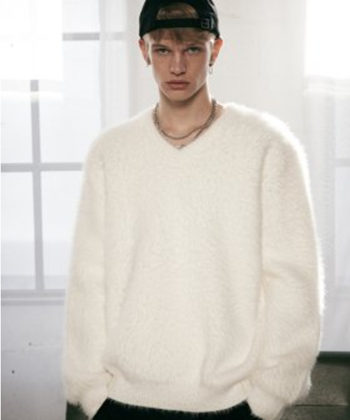 TENER(テネル)の「Angora V-neck over knit white(ニット/セーター・メンズ・その他・F)」の1枚目の写真