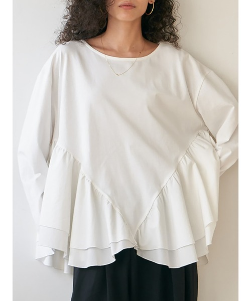 Brown&Street(ブラウンアンドストリート)の「アングルラインぺプラムトップス(Tシャツ/カットソー・レディース・ブラック/オフホワイト・FREE)」の5枚目の写真