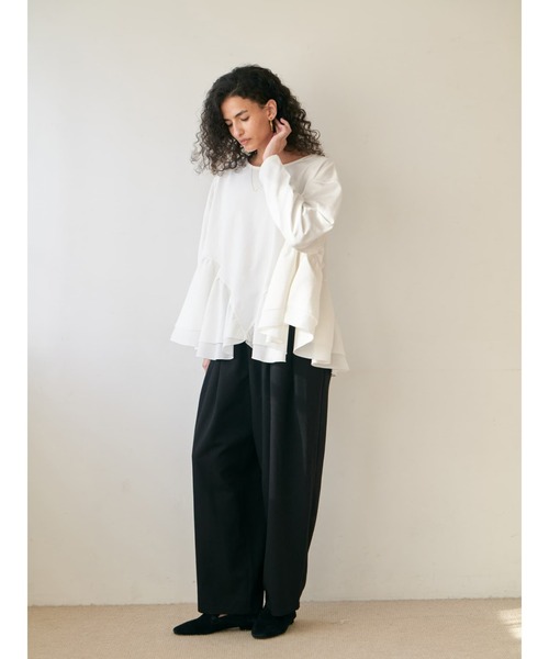Brown&Street(ブラウンアンドストリート)の「アングルラインぺプラムトップス(Tシャツ/カットソー・レディース・ブラック/オフホワイト・FREE)」の8枚目の写真