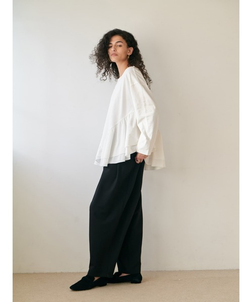 Brown&Street(ブラウンアンドストリート)の「アングルラインぺプラムトップス(Tシャツ/カットソー・レディース・ブラック/オフホワイト・FREE)」の9枚目の写真