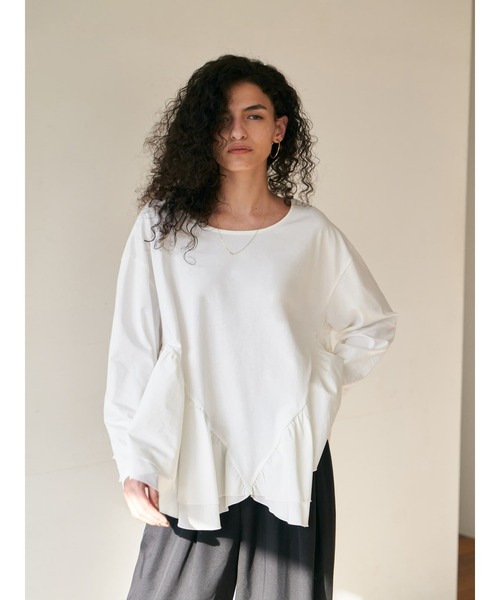 Brown&Street(ブラウンアンドストリート)の「アングルラインぺプラムトップス(Tシャツ/カットソー・レディース・ブラック/オフホワイト・FREE)」の10枚目の写真