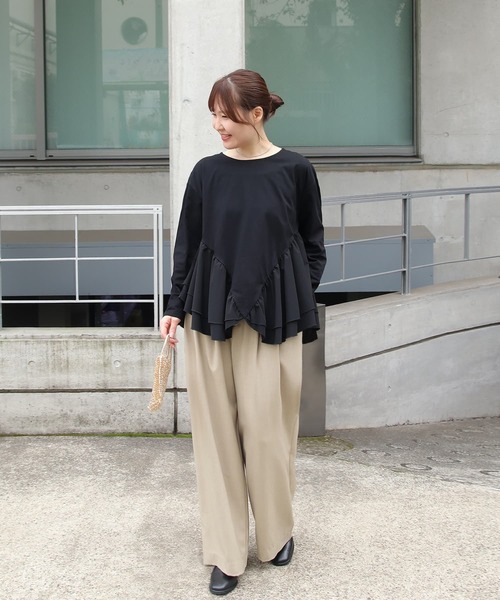 Brown&Street(ブラウンアンドストリート)の「アングルラインぺプラムトップス(Tシャツ/カットソー・レディース・ブラック/オフホワイト・FREE)」の11枚目の写真