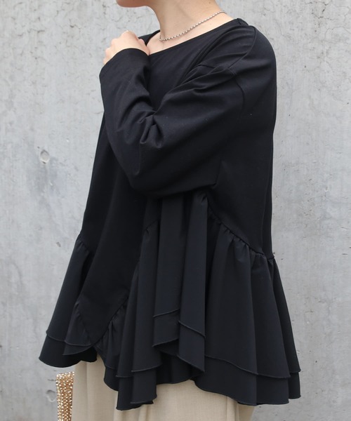 Brown&Street(ブラウンアンドストリート)の「アングルラインぺプラムトップス(Tシャツ/カットソー・レディース・ブラック/オフホワイト・FREE)」の15枚目の写真