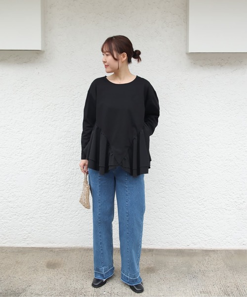 Brown&Street(ブラウンアンドストリート)の「アングルラインぺプラムトップス(Tシャツ/カットソー・レディース・ブラック/オフホワイト・FREE)」の18枚目の写真