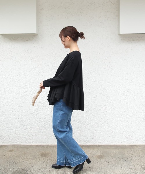 Brown&Street(ブラウンアンドストリート)の「アングルラインぺプラムトップス(Tシャツ/カットソー・レディース・ブラック/オフホワイト・FREE)」の19枚目の写真