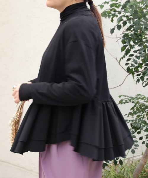 Brown&Street(ブラウンアンドストリート)の「アングルラインぺプラムトップス(Tシャツ/カットソー・レディース・ブラック/オフホワイト・FREE)」の21枚目の写真
