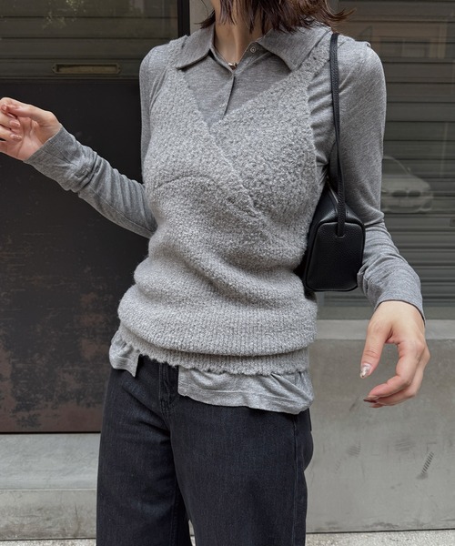 nananamoe(ナナナモエ)の「scallop cache-coeur knit cami(ニット/セーター・レディース・グレー/アイボリー/ベージュ系その他・FREE)」の1枚目の写真