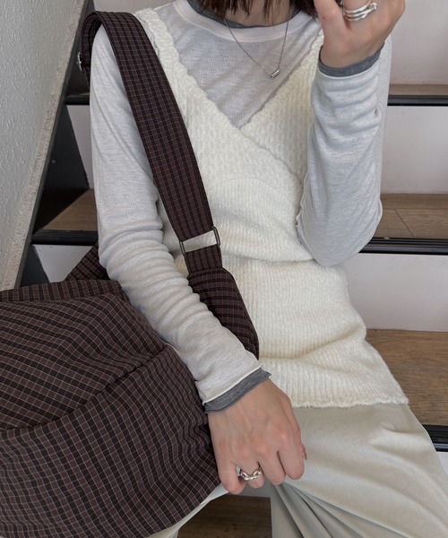 nananamoe(ナナナモエ)の「scallop cache-coeur knit cami(ニット/セーター・レディース・グレー/アイボリー/ベージュ系その他・FREE)」の4枚目の写真