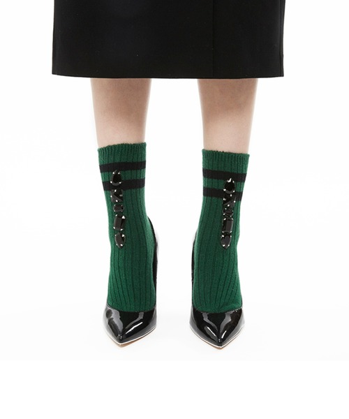 FAKUI(ファクイ)の「LINED BIJOUX SOCKS / ラインビジューソックス(ソックス/靴下・レディース・レッド/グリーン/ブラウン/ブラック・22.0~24.0cm)」の4枚目の写真