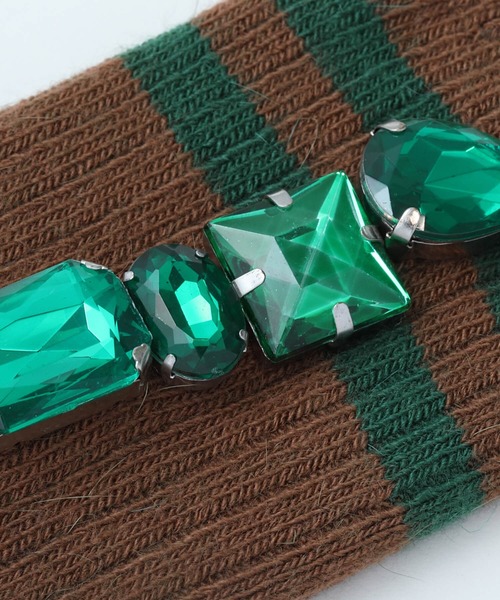 FAKUI(ファクイ)の「LINED BIJOUX SOCKS / ラインビジューソックス(ソックス/靴下・レディース・レッド/グリーン/ブラウン/ブラック・22.0~24.0cm)」の8枚目の写真