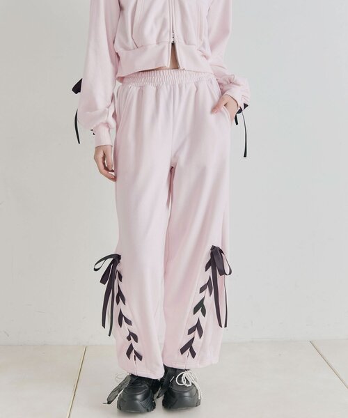 OLIVE des OLIVE(オリーブデオリーブ)の「レースアップバレルレッグパンツ(スウェットパンツ・レディース・ピンク/トップグレー/ブラック/ミント・FREE)」の19枚目の写真