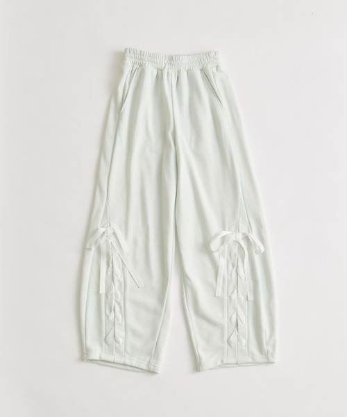 OLIVE des OLIVE(オリーブデオリーブ)の「レースアップバレルレッグパンツ(スウェットパンツ・レディース・ピンク/トップグレー/ブラック/ミント・FREE)」の4枚目の写真