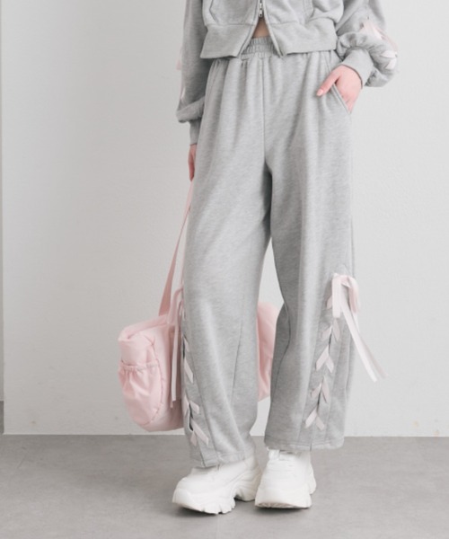 OLIVE des OLIVE（オリーブデオリーブ）の「【セットアップ対応】レースアップバレルレッグパンツ（スウェットパンツ・レディース・ブラック/トップグレー/ピンク/ミント・FREE）」の19枚目の写真