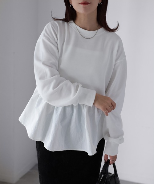 Riberry（リベリー）の「裏毛ペプラム異素材ドッキングスウェット（スウェット・レディース・オフホワイト/チャコールグレー/杢グレー・FREE）」の2枚目の写真