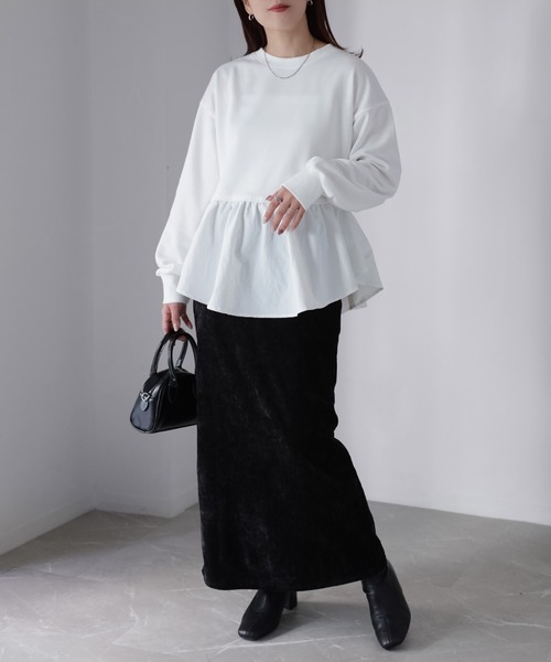 Riberry（リベリー）の「裏毛ペプラム異素材ドッキングスウェット（スウェット・レディース・オフホワイト/チャコールグレー/杢グレー・FREE）」の6枚目の写真