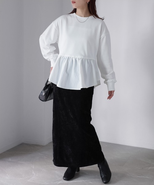 Riberry（リベリー）の「裏毛ペプラム異素材ドッキングスウェット（スウェット・レディース・オフホワイト/チャコールグレー/杢グレー・FREE）」の13枚目の写真