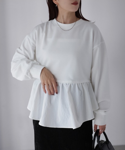 Riberry（リベリー）の「裏毛ペプラム異素材ドッキングスウェット（スウェット・レディース・オフホワイト/チャコールグレー/杢グレー・FREE）」の14枚目の写真