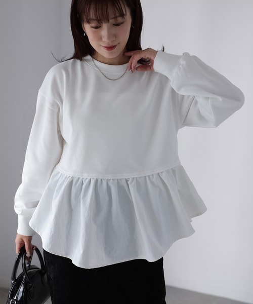 Riberry（リベリー）の「裏毛ペプラム異素材ドッキングスウェット（スウェット・レディース・オフホワイト/チャコールグレー/杢グレー・FREE）」の5枚目の写真