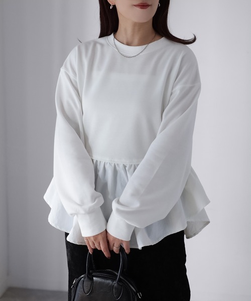 Riberry（リベリー）の「裏毛ペプラム異素材ドッキングスウェット（スウェット・レディース・オフホワイト/チャコールグレー/杢グレー・FREE）」の4枚目の写真