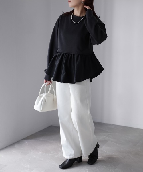 Riberry（リベリー）の「裏毛ペプラム異素材ドッキングスウェット（スウェット・レディース・オフホワイト/チャコールグレー/杢グレー・FREE）」の9枚目の写真