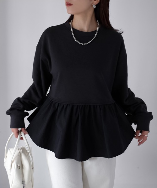 Riberry（リベリー）の「裏毛ペプラム異素材ドッキングスウェット（スウェット・レディース・オフホワイト/チャコールグレー/杢グレー・FREE）」の19枚目の写真