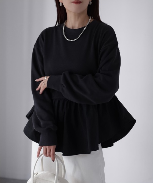 Riberry（リベリー）の「裏毛ペプラム異素材ドッキングスウェット（スウェット・レディース・オフホワイト/チャコールグレー/杢グレー・FREE）」の7枚目の写真