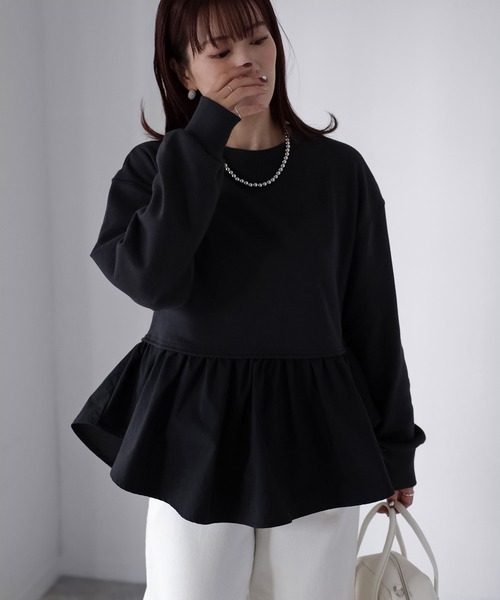 Riberry（リベリー）の「裏毛ペプラム異素材ドッキングスウェット（スウェット・レディース・オフホワイト/チャコールグレー/杢グレー・FREE）」の8枚目の写真