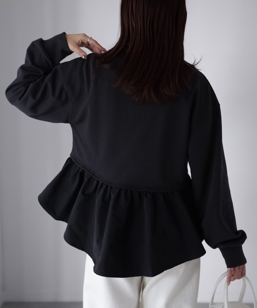 Riberry（リベリー）の「裏毛ペプラム異素材ドッキングスウェット（スウェット・レディース・オフホワイト/チャコールグレー/杢グレー・FREE）」の22枚目の写真