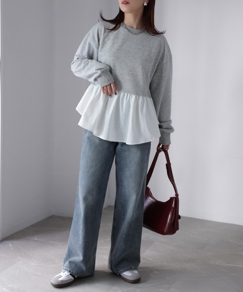 Riberry（リベリー）の「裏毛ペプラム異素材ドッキングスウェット（スウェット・レディース・オフホワイト/チャコールグレー/杢グレー・FREE）」の12枚目の写真