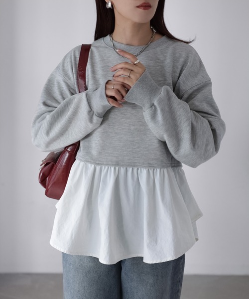 Riberry（リベリー）の「裏毛ペプラム異素材ドッキングスウェット（スウェット・レディース・オフホワイト/チャコールグレー/杢グレー・FREE）」の10枚目の写真