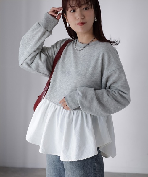 Riberry（リベリー）の「裏毛ペプラム異素材ドッキングスウェット（スウェット・レディース・オフホワイト/チャコールグレー/杢グレー・FREE）」の11枚目の写真