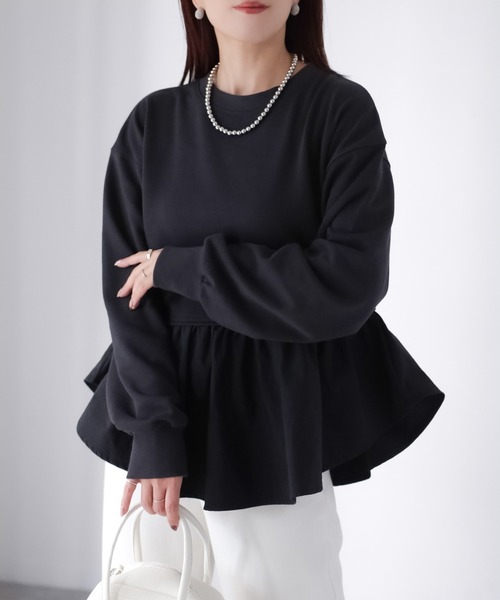 Riberry（リベリー）の「裏毛ペプラム異素材ドッキングスウェット（スウェット・レディース・オフホワイト/チャコールグレー/杢グレー・FREE）」の5枚目の写真