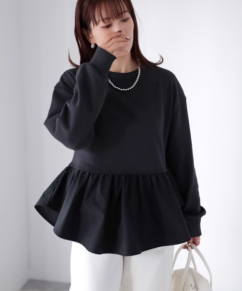 Riberry（リベリー）の「裏毛ペプラム異素材ドッキングスウェット（スウェット・レディース・オフホワイト/チャコールグレー/杢グレー・FREE）」の6枚目の写真