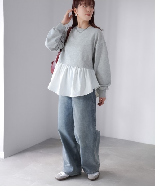 Riberry（リベリー）の「裏毛ペプラム異素材ドッキングスウェット（スウェット・レディース・オフホワイト/チャコールグレー/杢グレー・FREE）」の21枚目の写真