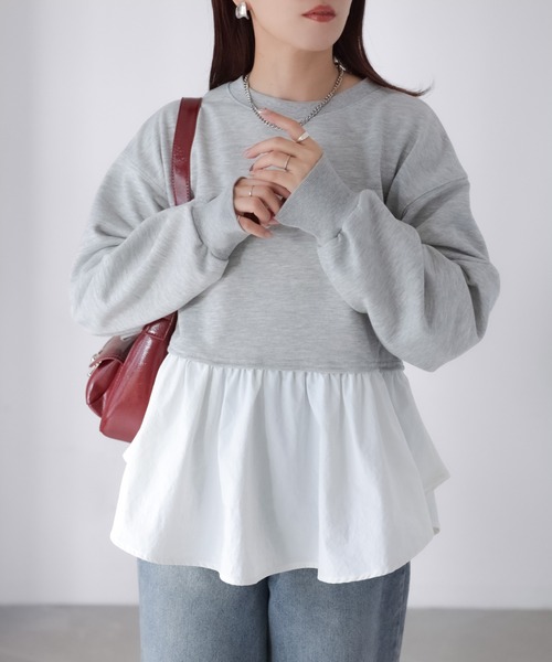 Riberry（リベリー）の「裏毛ペプラム異素材ドッキングスウェット（スウェット・レディース・オフホワイト/チャコールグレー/杢グレー・FREE）」の8枚目の写真