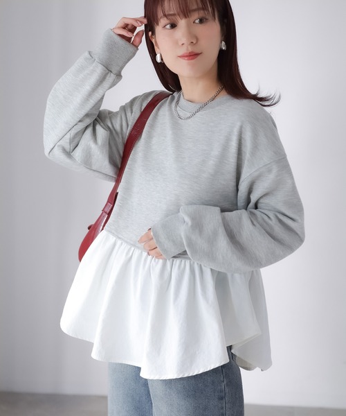 Riberry（リベリー）の「裏毛ペプラム異素材ドッキングスウェット（スウェット・レディース・オフホワイト/チャコールグレー/杢グレー・FREE）」の9枚目の写真